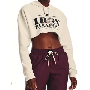 Under Armour Women's Beige Cropped Hoodie Sweatshirt Iron Paradise XL